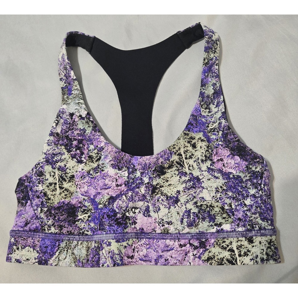 Lululemon Break Free Sports Bra T Shaped Back Purple/Black Size 4 No Inserts